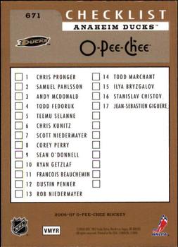 2006-07 O-Pee-Chee #671 Teemu Selanne Back