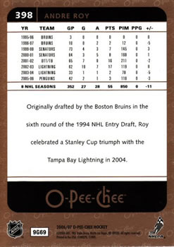 2006-07 O-Pee-Chee #398 Andre Roy Back