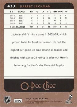 2006-07 O-Pee-Chee #423 Barret Jackman Back