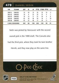2006-07 O-Pee-Chee #478 Daniel Sedin Back