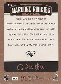 2006-07 O-Pee-Chee #549 Niklas Backstrom Back
