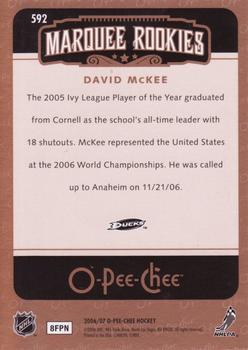 2006-07 O-Pee-Chee #592 David McKee Back