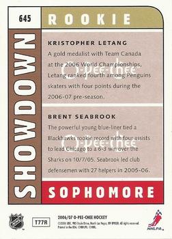 2006-07 O-Pee-Chee #645 Kristopher Letang / Brent Seabrook Back