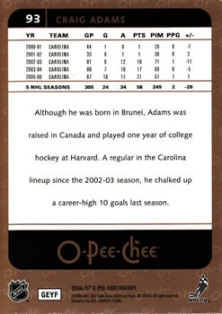 2006-07 O-Pee-Chee #93 Craig Adams Back