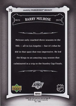 2006-07 Parkhurst #76 Barry Melrose Back