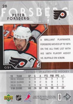 2006-07 SP Authentic #28 Peter Forsberg Back