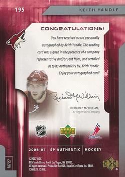 2006-07 SP Authentic #195 Keith Yandle Back