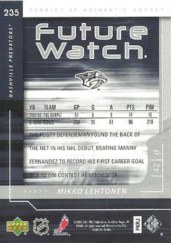 2006-07 SP Authentic #235 Mikko Lehtonen Back