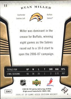 2006-07 SP Game Used #11 Ryan Miller Back