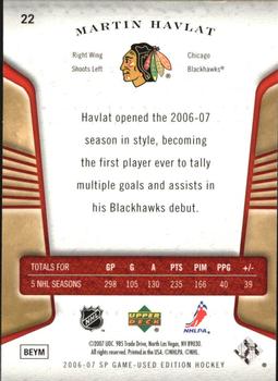 2006-07 SP Game Used #22 Martin Havlat Back