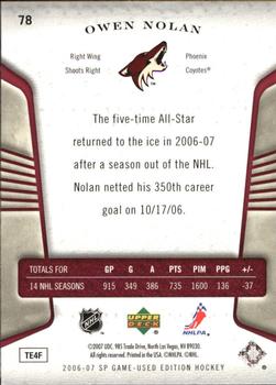 2006-07 SP Game Used #78 Owen Nolan Back