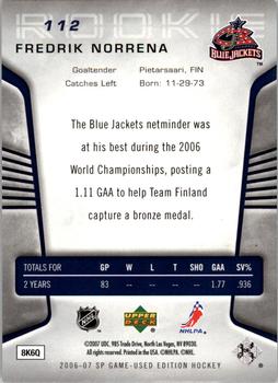2006-07 SP Game Used #112 Fredrik Norrena Back