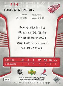 2006-07 SP Game Used #114 Tomas Kopecky Back