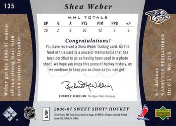 2006-07 Upper Deck Sweet Shot #135 Shea Weber Back
