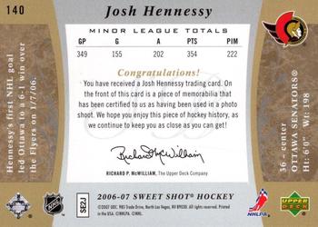 2006-07 Upper Deck Sweet Shot #140 Josh Hennessy Back