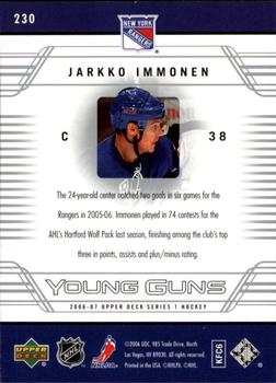 2006-07 Upper Deck #230 Jarkko Immonen Back
