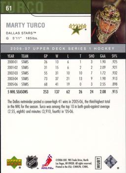 2006-07 Upper Deck #61 Marty Turco Back