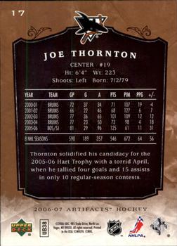 2006-07 Upper Deck Artifacts #17 Joe Thornton Back