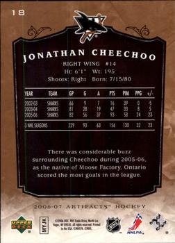 2006-07 Upper Deck Artifacts #18 Jonathan Cheechoo Back