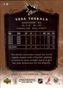 2006-07 Upper Deck Artifacts #19 Vesa Toskala Back