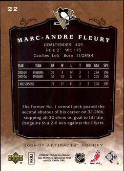 2006-07 Upper Deck Artifacts #22 Marc-Andre Fleury Back
