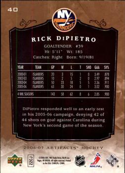 2006-07 Upper Deck Artifacts #40 Rick DiPietro Back