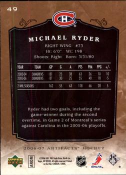 2006-07 Upper Deck Artifacts #49 Michael Ryder Back