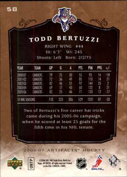 2006-07 Upper Deck Artifacts #58 Todd Bertuzzi Back