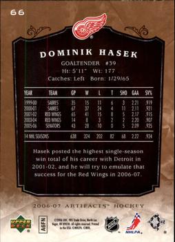 2006-07 Upper Deck Artifacts #66 Dominik Hasek Back