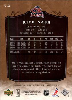 2006-07 Upper Deck Artifacts #72 Rick Nash Back