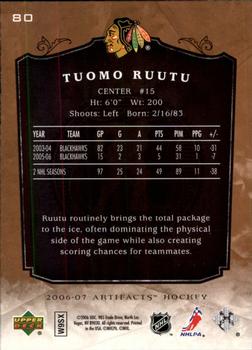 2006-07 Upper Deck Artifacts #80 Tuomo Ruutu Back