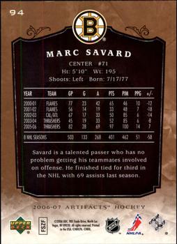 2006-07 Upper Deck Artifacts #94 Marc Savard Back