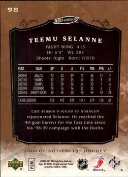 2006-07 Upper Deck Artifacts #98 Teemu Selanne Back