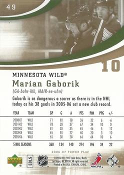 2006-07 Upper Deck Power Play #49 Marian Gaborik Back