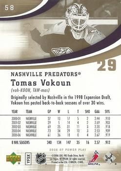 2006-07 Upper Deck Power Play #58 Tomas Vokoun Back