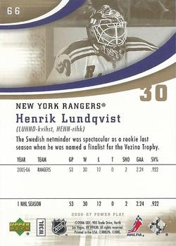 2006-07 Upper Deck Power Play #66 Henrik Lundqvist Back