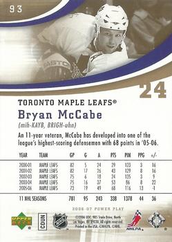 2006-07 Upper Deck Power Play #93 Bryan McCabe Back