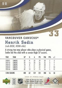 2006-07 Upper Deck Power Play #98 Henrik Sedin Back