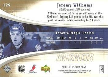 2006-07 Upper Deck Power Play #129 Jeremy Williams Back