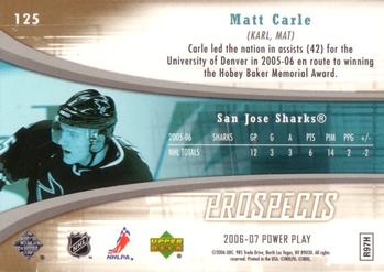 2006-07 Upper Deck Power Play #125 Matt Carle Back