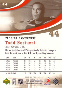 2006-07 Upper Deck Power Play #44 Todd Bertuzzi Back