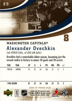 2006-07 Upper Deck Power Play #99 Alexander Ovechkin Back