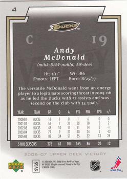 2006-07 Upper Deck Victory #4 Andy McDonald Back