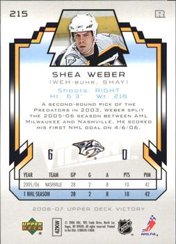 2006-07 Upper Deck Victory #215 Shea Weber Back