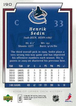 2006-07 Upper Deck Victory #190 Henrik Sedin Back