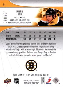 2011 Upper Deck Boston Bruins Stanley Cup Champions #5 Milan Lucic Back