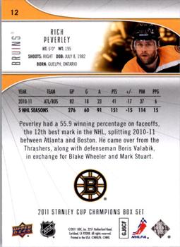 2011 Upper Deck Boston Bruins Stanley Cup Champions #12 Rich Peverley Back