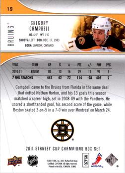 2011 Upper Deck Boston Bruins Stanley Cup Champions #19 Gregory Campbell Back