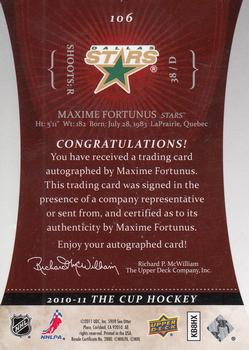 2010-11 Upper Deck The Cup #106 Maxime Fortunus Back
