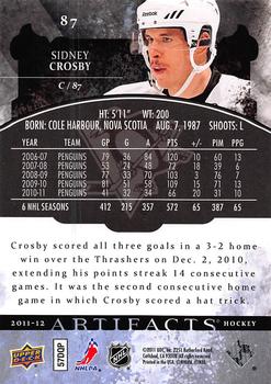 2011-12 Upper Deck Artifacts #87 Sidney Crosby Back